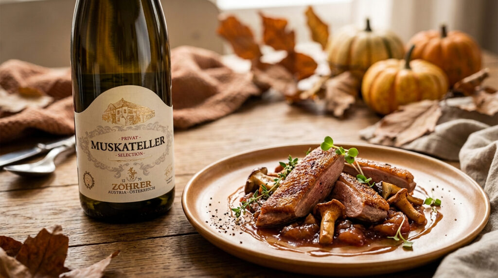 Ente mit Pilzen und Muskateller